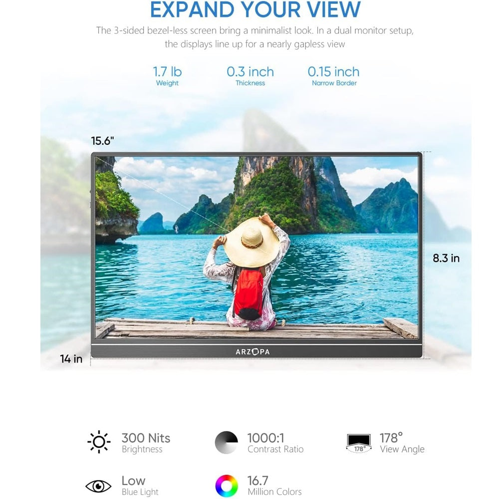 ARZOPA Portable Monitor 15.6” 1080P FHD USB-C HDMI HDR Eye Care External Screen w/Smart Cover for PC Mac Phone PS5-S1 Table ARZOPA Portable Monitor 15.6” 1080P FHD USB-C HDMI HDR Eye Care External Screen w/Smart Cover for PC Mac Phone PS5-S1 Table